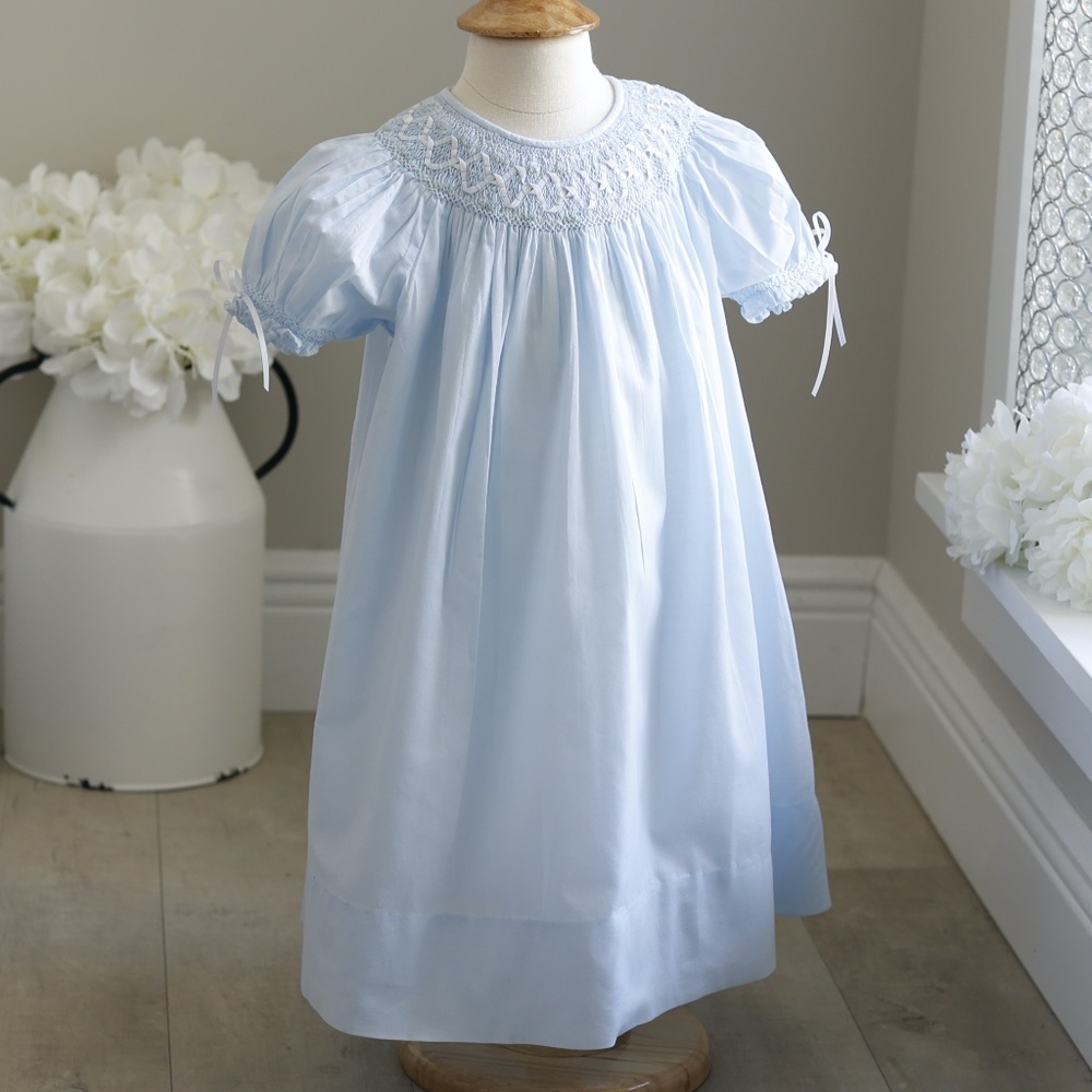 Strasburg Dress Smocked Bishop/Float Style Baby Blue Heirloom Special Occasion